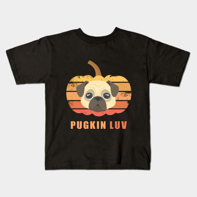 Pugkin Luv Jackolantern Pug Gourd Fleabag Puppy. Kids T-Shirt by Maxx Exchange